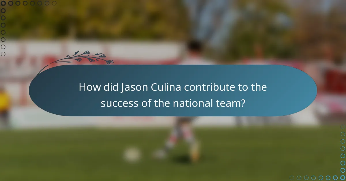 How did Jason Culina contribute to the success of the national team?